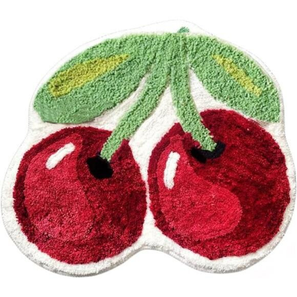 Cherry Bath Mat Cute Non Slip Absorbent Rug for Bathroom Shower Kids Room - Picture 1 of 7